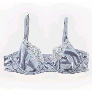 Roma Confidential Balconette Bra Women's Medium Gray Satin Lace Underwired